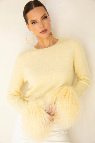 Sunrise Removable Fur Cuff Wool Sweater
