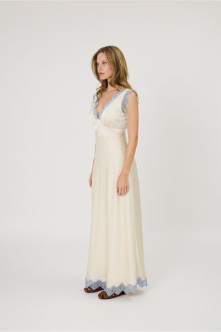 Sky Lace Ivory Satin Maxi