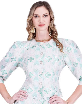 Antique Jacquard - Cropped Puff Sleeve Jacket