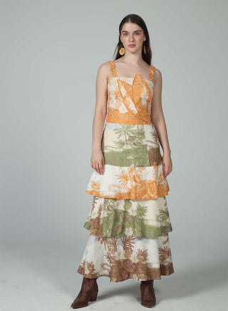 Serenity Colorful Leaf Three Tiered Maxi Dress