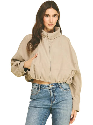 Bubble Hem Cropped Bomber Jacket