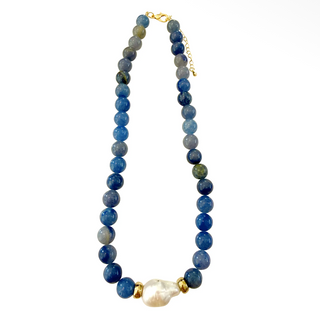 Brenna Denim Beaded Necklace with Pearl Accent