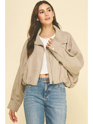 Bubble Hem Cropped Bomber Jacket