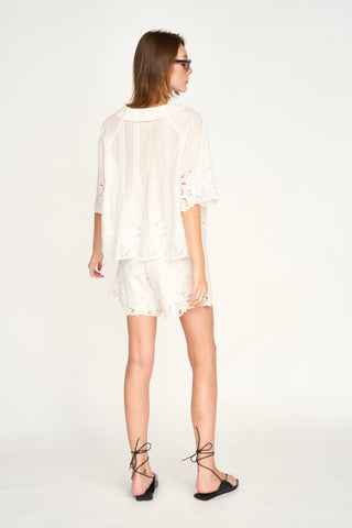 Kerala Short Sleeved Blouse in White Embroidered Deco