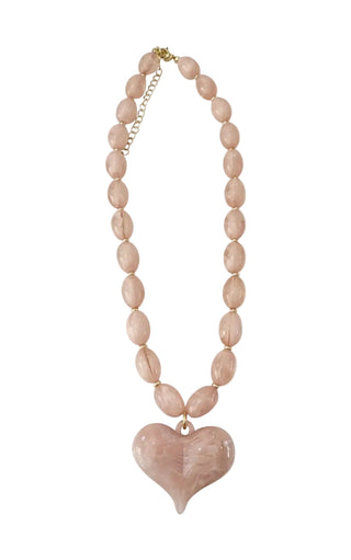 Roxie Pink Beaded Necklace with Heart Charm