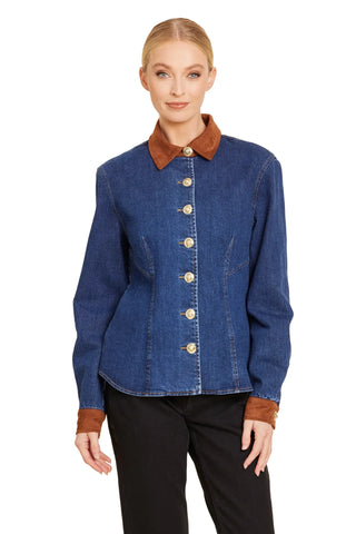 Faux Suede Trimmed Denim Shirt Jacket