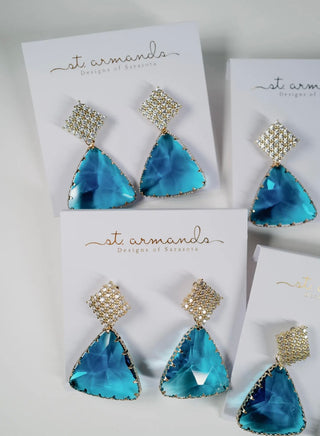Capri Blue Pavé Triangle Crystal Drop Statement Earrings