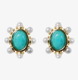 Turquoise and Pearl Oval Stud