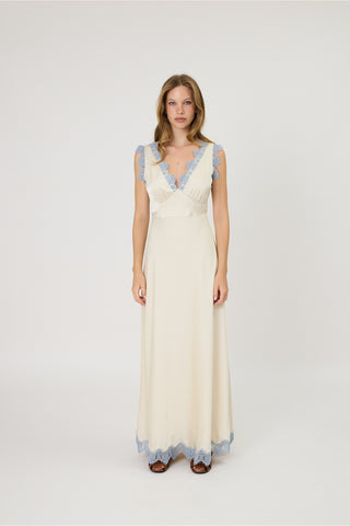 Sky Lace Ivory Satin Maxi