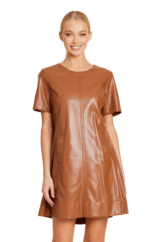 Vegan Leather Inverted Pleat Back Dress