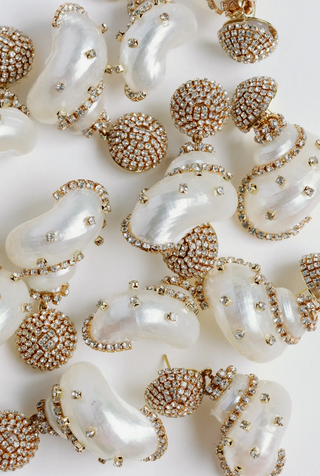 Rhinestone Wrapped White Shell Statement Earrings