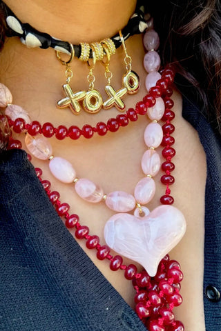 Roxie Pink Beaded Necklace with Heart Charm