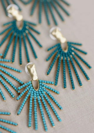 Dark Turquoise Sunburst Statement Drop Earrings