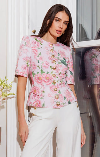 Adriana Floral Linen Jacket