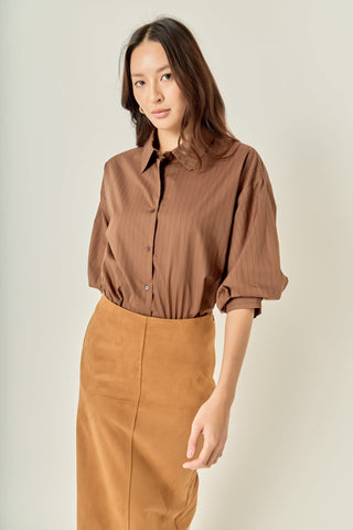 Pinstripe Balloon Sleeve Shirt