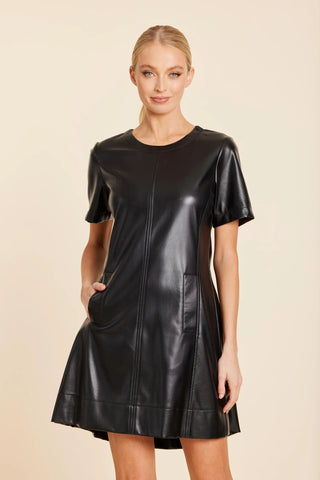 Vegan Leather Inverted Pleat Back Dress