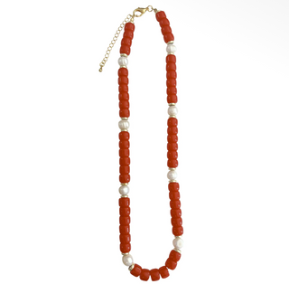 Victory Beaded Pearl Necklace- Red
