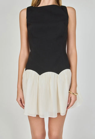 Combo Skirt Boat Neck Mini Dress