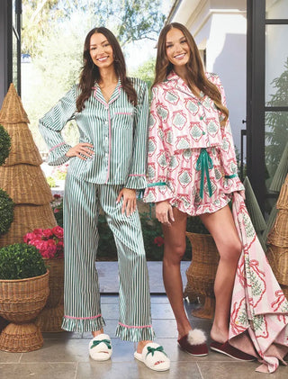 Ruffled Pj Set Green Stripes
