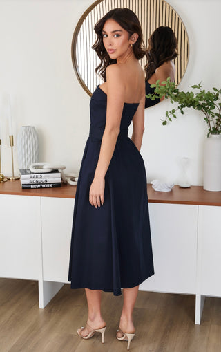 Strapless Midi Dress with Belt