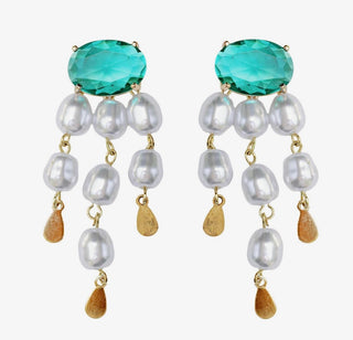 Emerald and Pearl Tassel Earrings