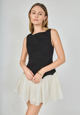 Combo Skirt Boat Neck Mini Dress