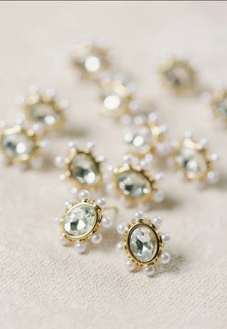 Crystal Pearl Oval Stud Earring