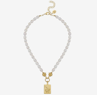 Bam Bird Mahjong Tile Pearl Necklace