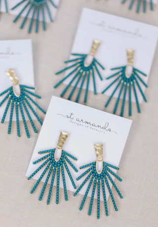 Dark Turquoise Sunburst Statement Drop Earrings