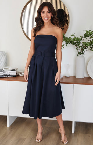 Strapless Midi Dress with Belt