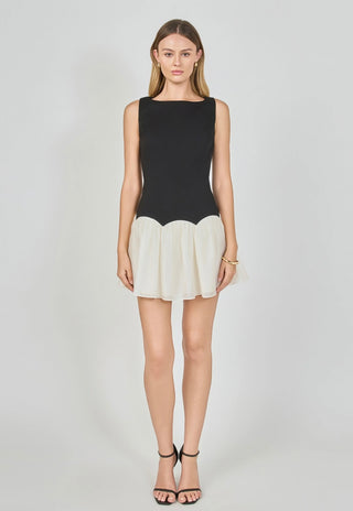 Combo Skirt Boat Neck Mini Dress