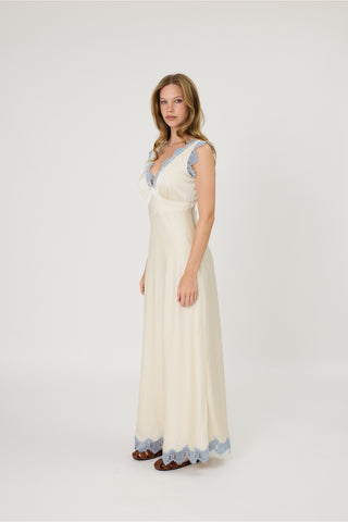 Sky Lace Ivory Satin Maxi