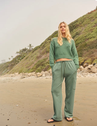 Crop Boatneck w/ Embroidery Sweater