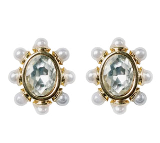 Crystal Pearl Oval Stud Earring