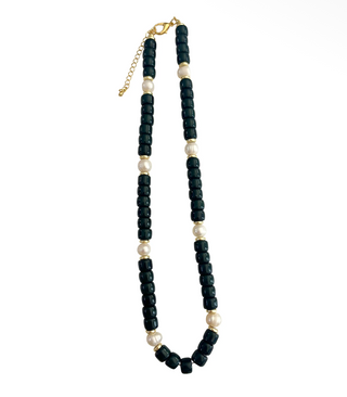 Victory Beaded Pearl Necklace- Black