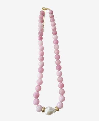 Brenna Pink Beaded Necklace with Pearl Accent