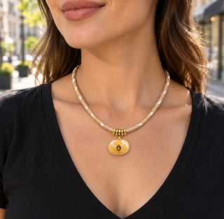 Honey Marbled Pendant Cord Necklace