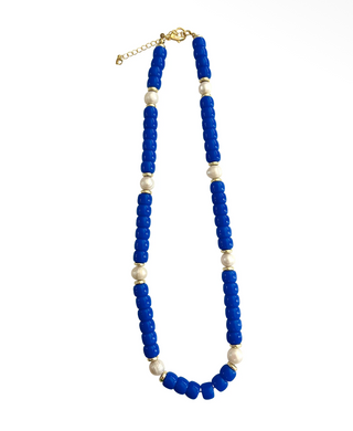 Victory Beaded Pearl Necklace- Royal Blue