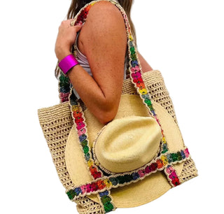 Indie Raffia Hat Bag - Rainbow