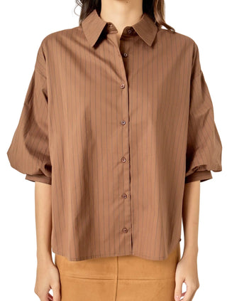 Pinstripe Balloon Sleeve Shirt