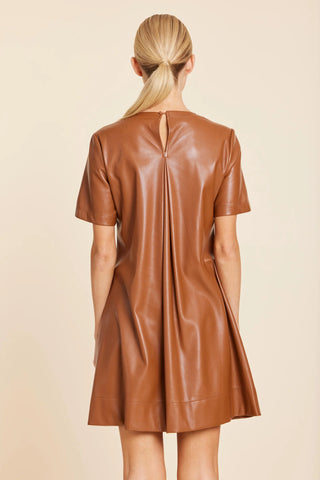 Vegan Leather Inverted Pleat Back Dress