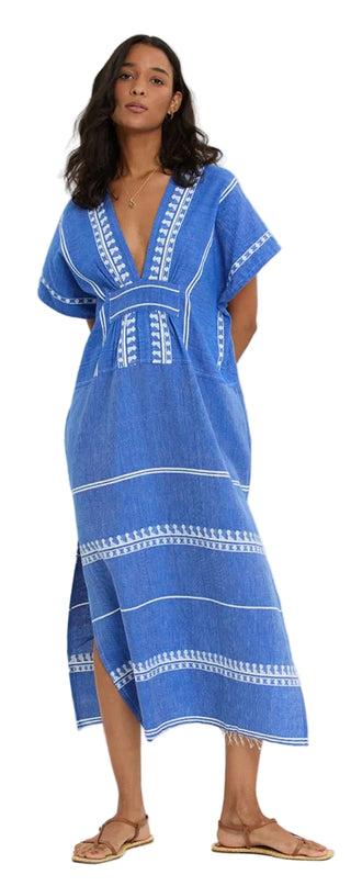 Gasira V Neck Caftan - Tebibi Blue