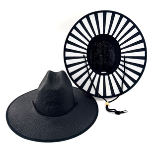 Black Sun Hat - Black/White Stripe Blue Rope