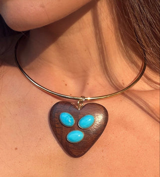 Koa- Collar with large turquoise heart