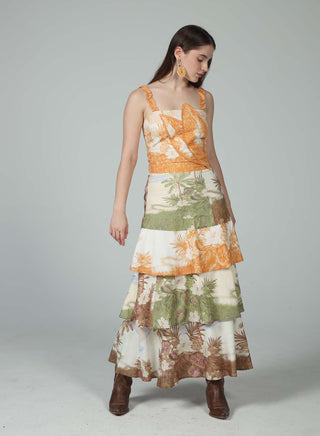 Serenity Colorful Leaf Three Tiered Maxi Dress