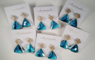 Capri Blue Pavé Triangle Crystal Drop Statement Earrings