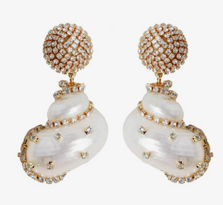 Rhinestone Wrapped White Shell Statement Earrings