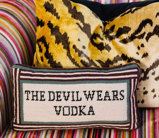 Devil Wears Vodka Needlepoint Pillow