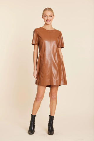 Vegan Leather Inverted Pleat Back Dress