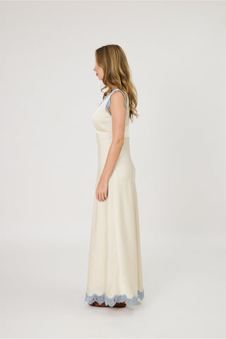 Sky Lace Ivory Satin Maxi
